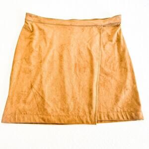 J. Jill Brown Assymetric Panel Faux Suede Leather Mini Skirt Size XL Petite